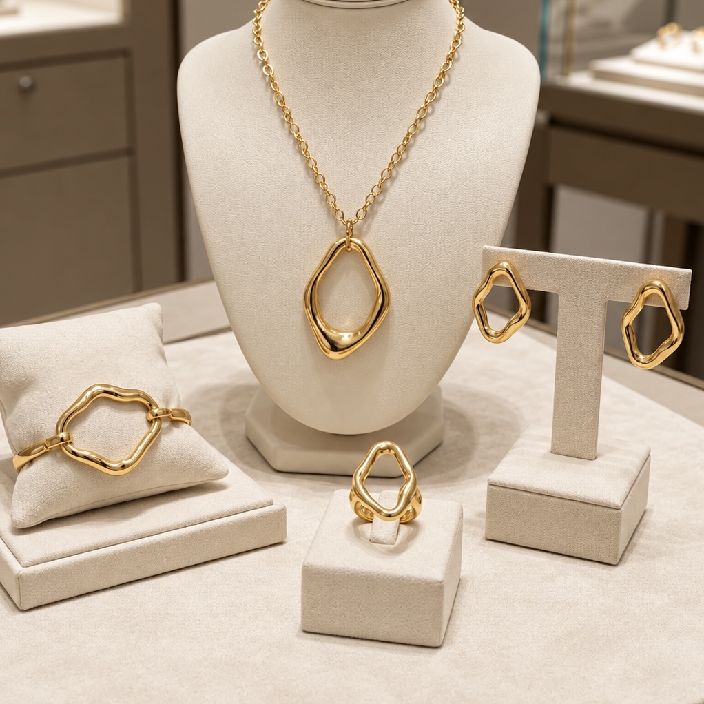 Composição orgânica vazada premium em expositor de vitrine
