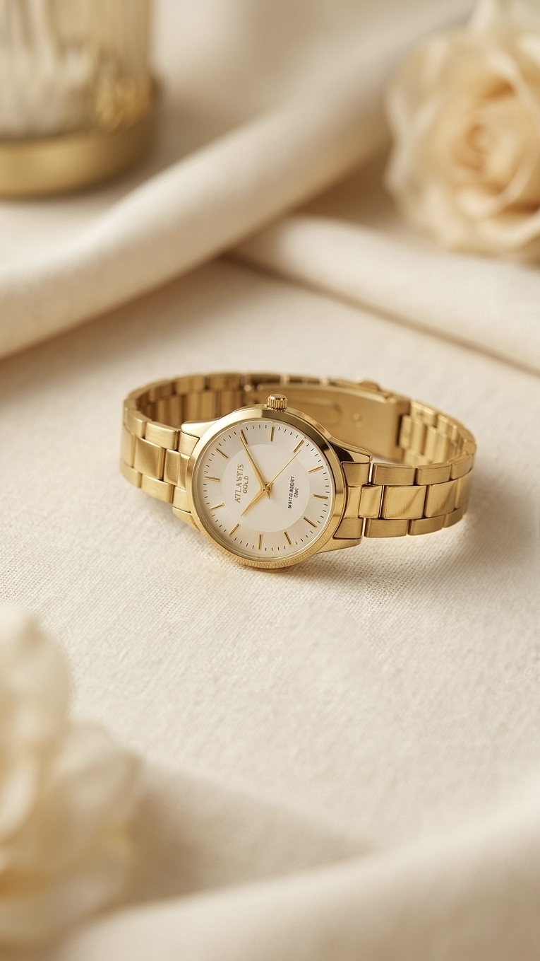 Relógio Atlantis dourado com mostrador branco